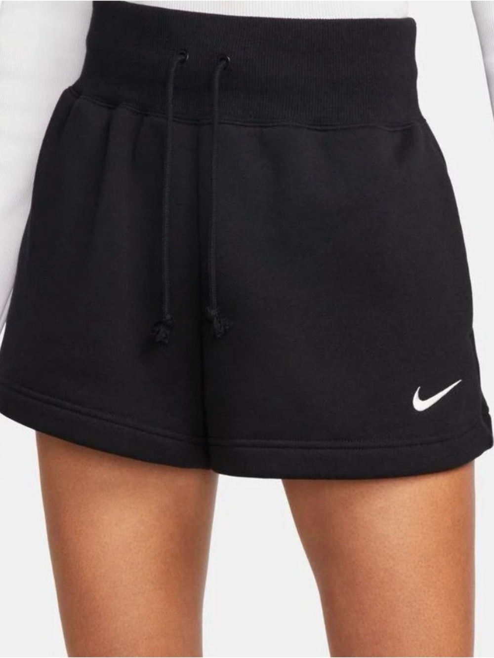 Nike Women's Black Athletic Drawstring Shorts with White Swoosh